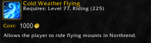 WoW WotLK Classic Cold Weather Flying - Unlock And Gold Price