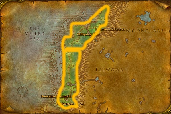 Darkshore Night Elf Mining route